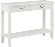 Narrow Console Table with Drawers and Storage Shelf, Narrow Wood Accent Sofa Table Entryway Table for Entryway, Front Hall, Hallway, Living Room, White 110x35x80 cm
