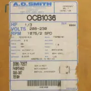 AO Smith Motor OCB106 1/3 HP 1075 RPM 2 SPD 208-230 Volt Century TN-166