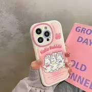 Rabbit Phone Case - iPhone 14 Pro Max / 14 Pro / 14 Plus / 14 / 13 Pro Max / 13 Pro / 13 / 12 Pro Max / 12 Pro / 12 / 11 Pro Max / 11 Rabbit Phone Case - Pink - iPhone14 Pro Max