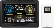 FJ3383M Smart Weather Station with Clock Indoor and Outdoor Temperature & Humidity Meter Multifunctional Large Color Screen Weather Clock Temperature & Humidity Gauge with 1 Sensor(Support up t