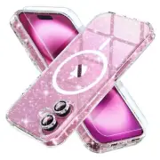 for iPhone 16 Plus Case Magnetic, Women Clear Glitter Bling Glitter Clear