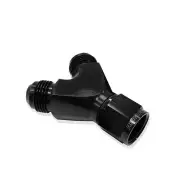 Aeroflow Y-Block Female Swivel 1 X -8 AN Inlet To 2 X -6 AN Outlets Black