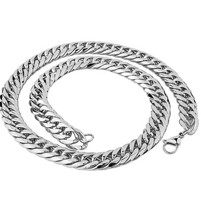Real ITALIAN 14K Rhodium Gold Finish Double Cuban Curb Chain Necklace