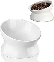 Wdcfxy Ceramic Raised Cat Bowls, Slanted Cat Dish Food or Water Bowls, Elevated Porcelain Pet Feeder Bowl Protect Cat's Spine, Stress Free, Backflow Prevention