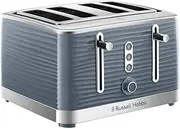 [Russell Hobbs] Inspire 4 Slice Toaster (Extra wide slots, High lift feature, 6 Browning levels, Frozen/Cancel/Reheat function with Blue LED illumination, 1800W, Grey textured high gloss) 24383