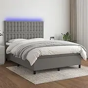 VRAXO Box Spring Bed with Mattress&LED Dark Grey 137x187 cm Double Size Fabric -70.2KG,3145231