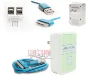 100X 4 USB PORT WALL ADAPTER+3FT CABLE POWER CHARGER AQUA GALAXY TAB 7 8.9 10.1