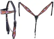 Challenger Horse Western Leather Tooled Headstall Bridle Breast Collar Tack Set 78HRBrowbandSet