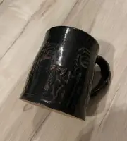 Studio Art Pottery Mug Hand Thrown Black Raised Celtic Design