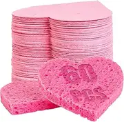 60-Count Compressed Facial Sponges | Makeup Remover Sponge | 100% Natural Cosmetic Spa Sponges for Facial Cleansing | Exfoliating Mask | Face Scrubber (Heart)