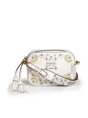 White Leather McGraw Embellished Camera Bag