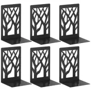 6-Piece Modern Metal Bookends for Shelves, Black Tree Book Ends for Books, De...