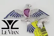 18K White Gold Encore LeVian Pink, Blue Sapphire & Diamond Bird Pin / Brooch