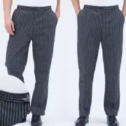 Men Workingwear Durable Chef Pants Working Clothes Elastic Waist Uniform Striped