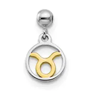 Sterling Silver Mio Memento Rhodium-Plated Gold-Tone Dangle Taurus Charm