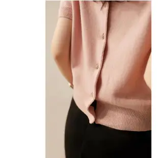 愛依依 上衣 針織衫 小衫 新款粉色短袖t恤上衣法式設計圓領寬鬆打底蝴蝶結顯白冰絲針織衫ME045-M504.