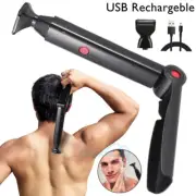 2IN1 USB Recharge Men Back Shaver Groomer Body Hair Removal Razor Long Handle