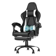 Advwin Gaming Chair Racing Recliner Ergonomic Office Chair PU Leather Seat with Footrest White