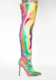 [Lemon Drop by Privileged] Rainbow Feather Thigh High Boots