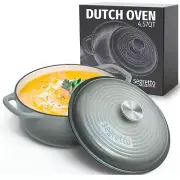 Segretto Cookware Enameled Cast Iron Dutch Oven Pot with Lid 4.57 Quarts, Gri...