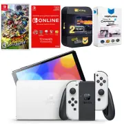 Nintendo Switch White OLED + Mario Strikers Battle League, NSO 1 Year Membership