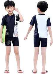 joyxiwa Children's Swimsuit Polyester Split Boys Middle and Older Children's Swimsuit Suit Cartoon Print Outdoor Sports Bubble spa Suitable for 3-15 Years Old-Black,3XL(22-30kg)