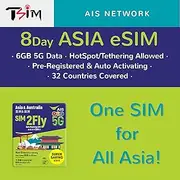 Asia Data eSIM 8 Days with 6GB Data | AIS 5G Network | Australia, Japan, Singapore, China, Vietnam, Indonesia | Auto Activated ESIM