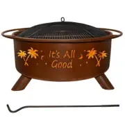 Unbranded Wood Burning Fire Pit 18" in Rust w/ Grill Poker Spark Screen + Cover