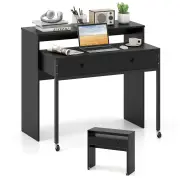 CostwayExtending Writing Desk Console Table with 2 Drawers Wood Study Workstation-Black