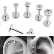 5 pcs 16G CLEAR GEM LABRET LIP RING INTERNALLY THREADED BODY JEWELRY DAITH STUD