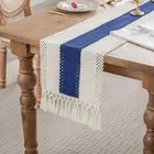 Navy Blue Macrame Boho Table Runner with Tassels 12 x 110 inch, Farmhouse Dre...