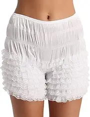 [Rswnyirn] Womens Lace Ruffle Tiered Bloomers Panties Underwear Maid Booty Shorts Pettipants