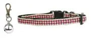 Pink Checkers Nylon Ribbon Cat Collar with Silver Bell for Pets
