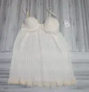 Inner Secrets Nightie Nightgown Sheer Ivory Pleated Built-In Bra Size XL