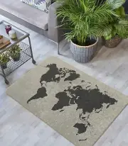 3D Retro Gray Texture 704NAO World Map Non Slip Rug Mat Elegant Photo Carpet Fay