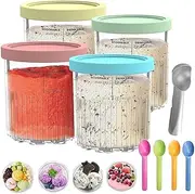 [Refein] Ice Container with Lid, Pack of 4, Replacement Cups Compatible with Ninja Creami NC501 NC500 Series Deluxe Ice Maker, Creami Pint Container with Leak-Proof, Reusable, Dishwasher Safe