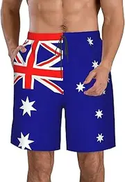 [WURTON] Australian Flag Print Men's Swim Trunks Quick Dry Beach Shorts with Pockets Lining Swimwear Bathing Shorts