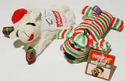 NWT Multipet Dog Toys Lambchop & Striped Dog Christmas Holiday Plush Squeaky