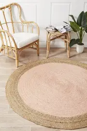 Rug Culture Pink Hand Braided Jute Bohemian Flatwoven Round Rug