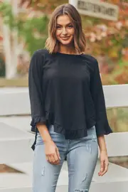 Aries Long Sleeve Black Linen Top