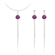Silver Pearl Jewellery Set with Genuine Amethyst Stones