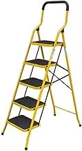 step ladder 2/3/4/5 Step Iron Ladder, Metal Folding Step Stool with Convenient Handgrip, Lightweight Step Ladder with Anti-Slip Sturdy Pedal for Home, Kitchen and Office, Yellow, 330 Lbs Capacity fold