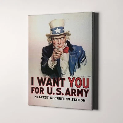 Uncle Sam - I Want You for US Army America USA Military Canvas Print Wall Art