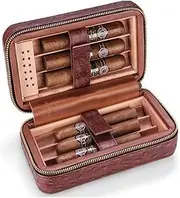 Cigar Box, Cigar Humidor Travel Portable 6 Sticks Sealed Lining Cedar Wood, Suitable for Smokers' Cigar Humidors and Cigar Accessories - Brown Leather Good Mood, Good Life