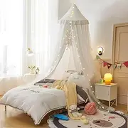 Bed Canopy for Kids, Double Layer Princess Round Dome Girls Dreamy Ruffled Mosquito Net Child Hanging Bedding House Decor Bed Canopies for Nursery Room Crib Child Bed Castle Play Tent Reading Nook