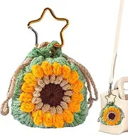 Coin Purse Keychain,Weaving Sunflower Key Fob | Cute Coin Purse with Drawstrings Keychain Charm for Women Girls Teens Handbag Backpack Key Ring Decor