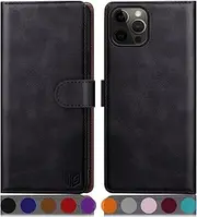[SUANPOT] Compatible with iPhone 12/iPhone 12 Pro 6.1" case with [Credit Card Holder][RFID Blocking],PU Leather Flip Book Protective Cover Women Men for Apple 12 Phone case Black