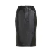 [Saint Laurent] Saint Laurent-Black Lamb Leather Midi Skirt-Donna 36 FR