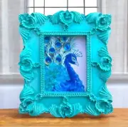 Peacock bird watercolor print of original painting in miniature ornate frame