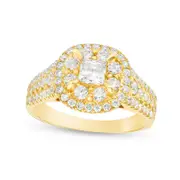1.5 CT. T.W. Princess-Cut Natural Diamond Frame Multi-Row Antique Vintage-Style Engagement Ring in Solid 14K Gold